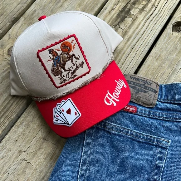 Howdy Red and Tan Cowboy Trucker Hat - Picture 4 of 4